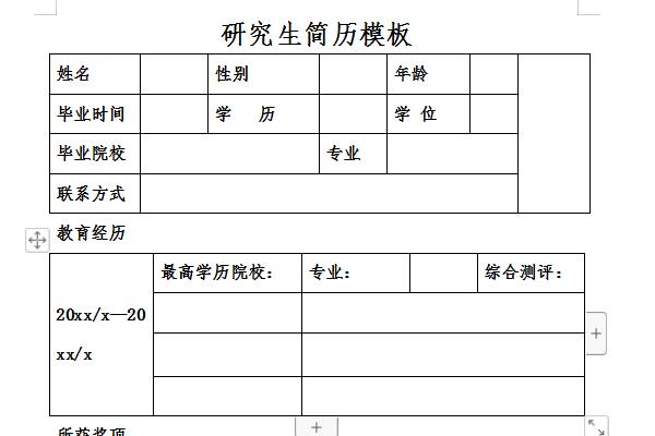 研究生简历模板免费版